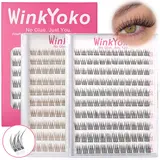 WinkYoko Pre-Glued Cluster Lashes for Adults - Self-Adhesive Natural Cosmetic Eyelash Extensions, Fishtail/C Curl, 8-14mm Mixed Length, Beginner-Friendly, Lightweight Wispy Cat Eye Look, Long-Lasting