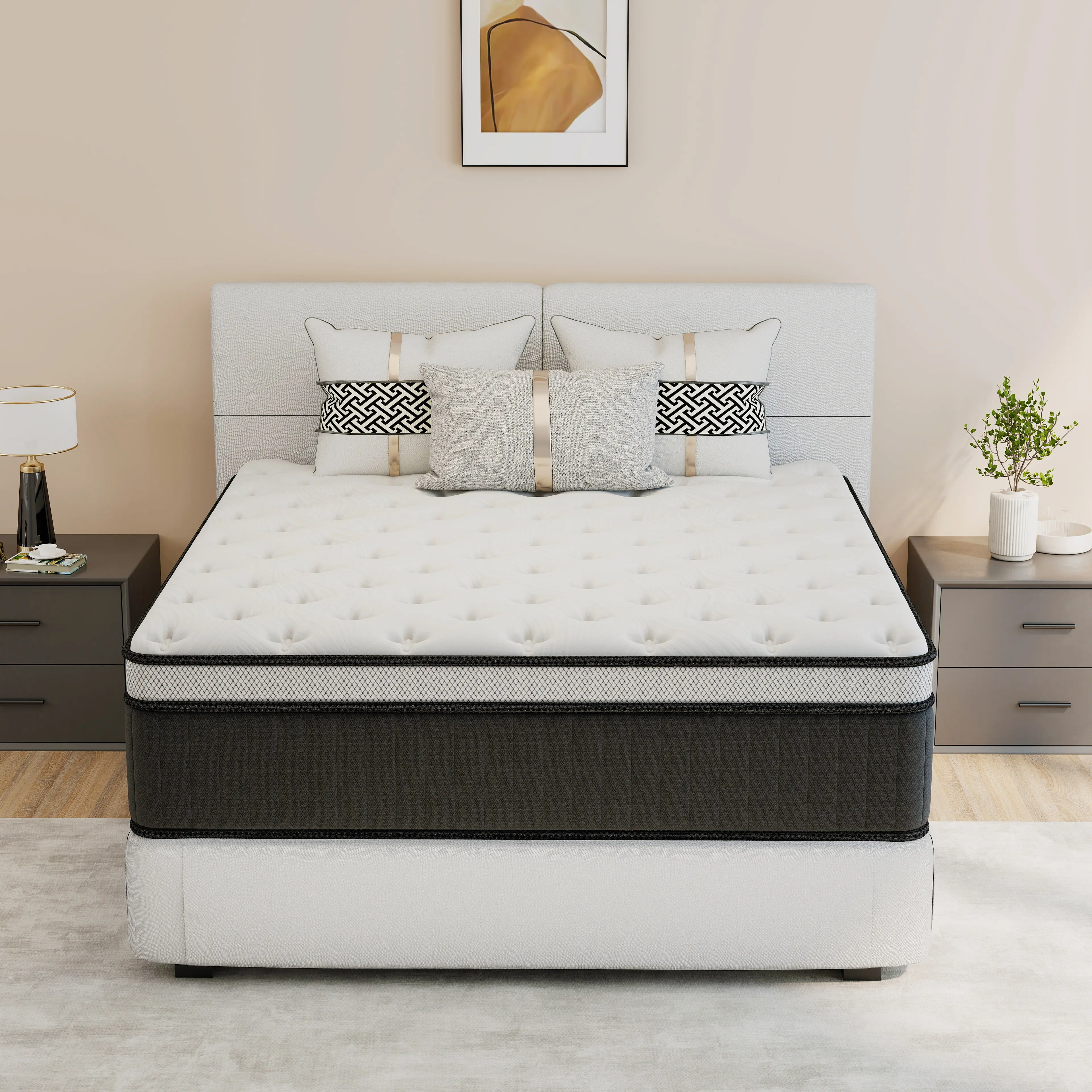 Medium-hardness ergonomic standalone with modern mattress (12-14 inches) - neck support, pressure relief, comfortable fit, suitable for hotels and home bedrooms, helping you achieve quality sleep, hybrid foam mattress