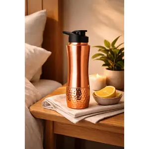 Copper Water Bottle with Sipper Lid – 30.4 Oz (900 mL) 100% Pure Solid Copper Bottle for Drinking Water – Unlined Ayurvedic Tamra Jal Bottle for Daily Hydration, Immunity & Wellness