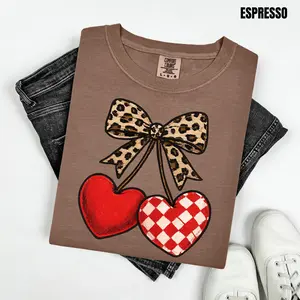Cheetah & Checker Cherry Hearts Comfort Colors T-Shirt 'NLB'