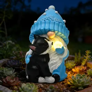 GIGALUMI Solar Garden Statue, Gnome with Dog Outdoor Decor, Gnomes Decoration Gifts with LED for Patio Yard Lawn Balcony, Christmas/Birthday Gift for Mom Women
