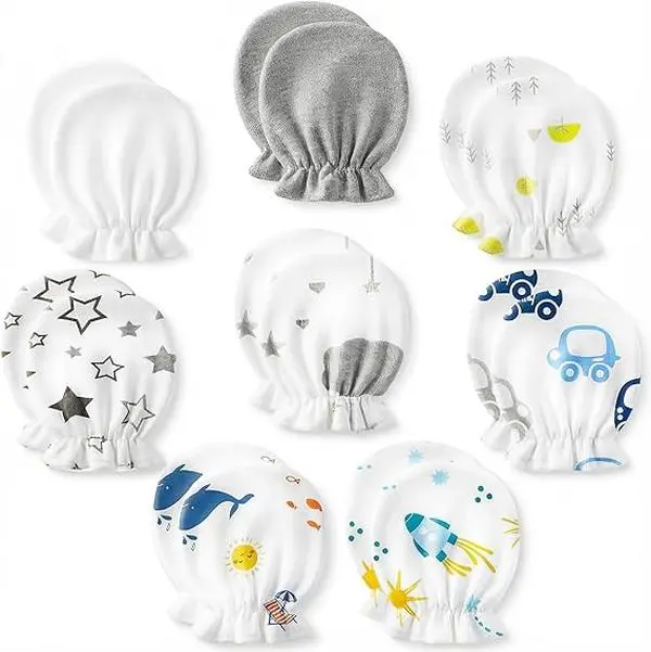 8 Pairs Newborn Baby Mittens No Scratch Cotton Infant Gloves Soft Anti Scratch Hand Covers for Babies 0-6 Months Newborn Essentials