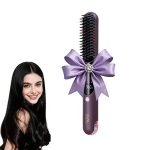 Aurawand 2026 New Wireless Infrared  travel Straightener Brush, Large Capacity Battery, High Quality Portable 2-in-1  Styler for Straightening & Curling, Travel Friendly,Daily, Lightweight, Salon、ionic anti-frizz hair、valentines gifts for her hair