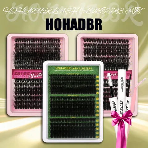 HOHADBR Eyelashes Clusters Kit - 60D-80D-100D Thick Volume D Curl 10-18mm Individual Lash Extensions, Bond & Seal, Tweezers for Adult Self-Makeup Application,familyfun