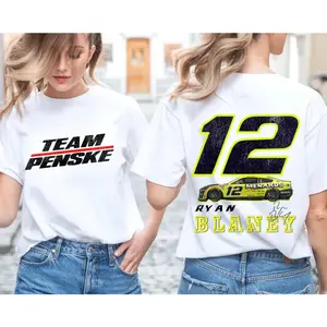 100% pure cotton NASCAR Cup Team Penske Black T-Shirt With Ryan Blaney 12 Racing Car Print For NASCAR Fans And Motorsport Events