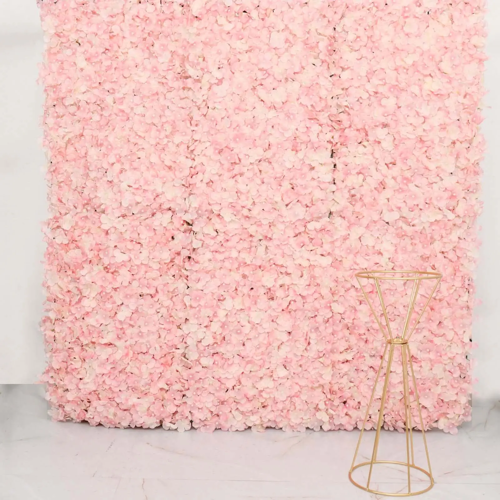 Blush Pink UV-Protected Synthetic Hydrangea Flower Wall Mat Backdrop with Flower Design, 4 Artificial Floral Panels (11 Sq Ft) for Wedding Arch Backdrop, Party Decorations, Ceremony, Indoor/Outdoor Garden Decor