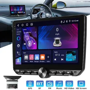 360-Degree Rotatable MP5 Car Stereo with CarPlay Wireless Adapter, Android 15, 4GB RAM 64GB ROM, Bluetooth 5.0, FM/RDS, 6 RCA Output, Touchscreen & Knob Control, Wireless Android Auto, Vehicle Accessories for Cars