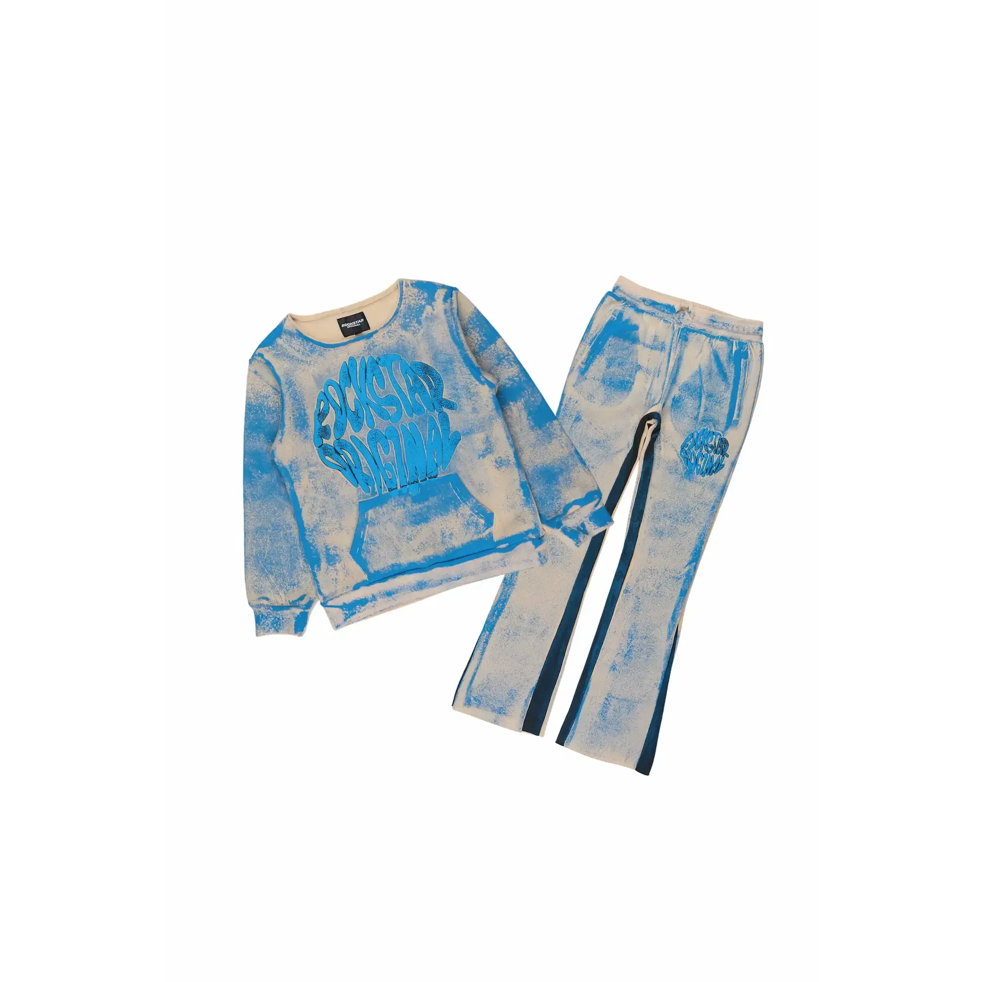 Girls Therry Tan/Blue Crewneck Stacked Track Set