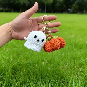 Crochet Ghost Pumpkin Keychain Handmade, Amigurumi Bag Charm, Halloween Gift for Her, Fall Gift Idea