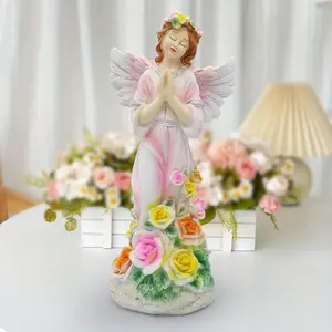 Hand-Painted Prayer Angel Statue with Floral Design – Elegant Resin Craft for Home or Garden Decor, Perfect Gift for Spiritual and Religious Enthusiasts, Indoor Use, Thanksgiving Decoration