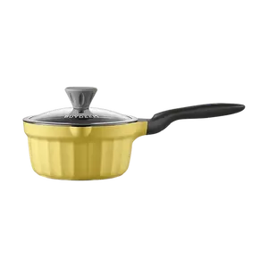 BUYDEEM Non-Stick Baby Food Pot with Glass Lid - 18cm Multi-Functional Cooking Pot for Home Use - Ideal for Soup and Noodles - Compatible with Induction Cooktops - Cute Duckling Yellow