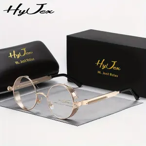 HyJex retro punk glasses unisex round metal personalized flat mirror