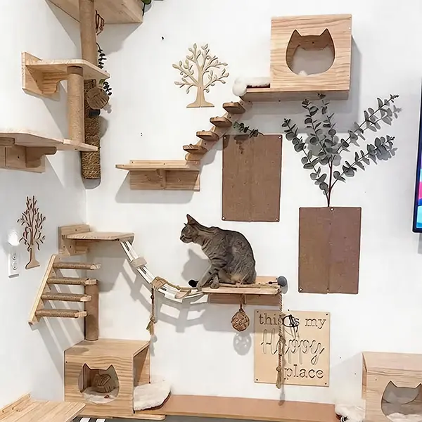 Wall Mounted Cat Climbing Shelf Steps Wall Furniture Stairway With Sisal Rope Scratching Post Cat Tree &Cat Jumping Platform&Cat Hammock Wood Gothic Coffin Bed #SummerSale