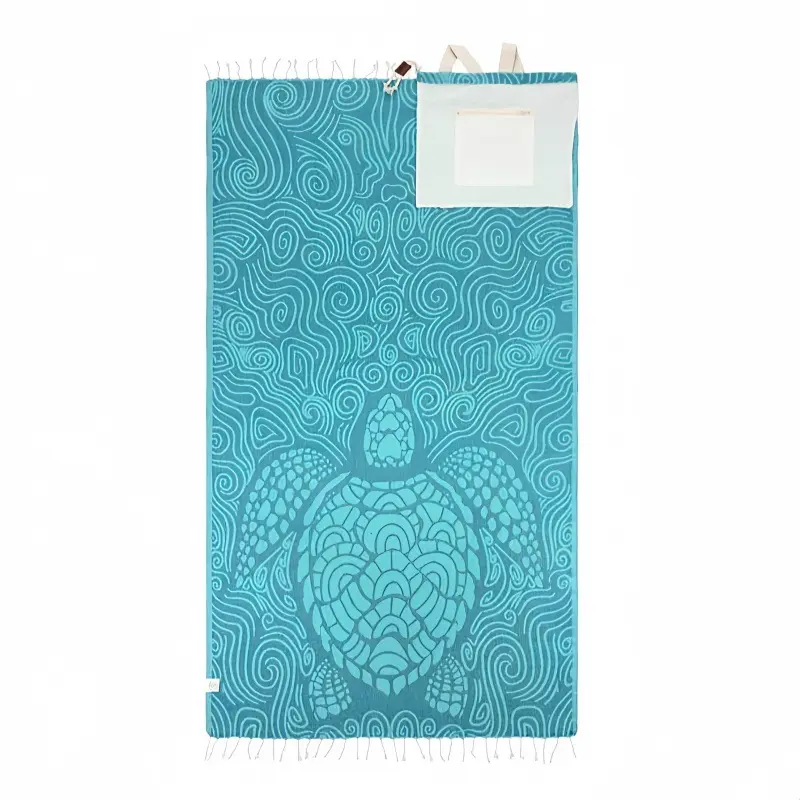 2-in-1 Convertible Beach Towel Backpack, Sand Resistant Quick Drying Extra Large Wearable Beach Mat with Inner Zipper Pocket, Foldable Random Pattern Towel for Beach Vacation Camping