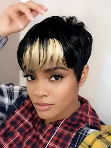 pixie cut human hair wigs short straight human hair wig machine made for women daily party cosplay gift use Party holidays gift wig pixie cut wig brown burgundy natural black color Glueless Hairline Wig
