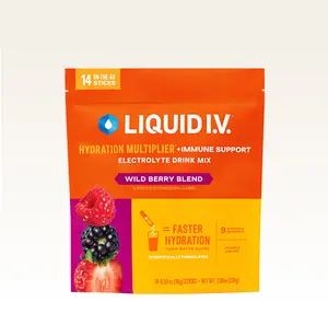 Liquid I.V. Hydration Multiplier +Immune Support - Wild Berry Blend - Hydration Powder Packets | Electrolyte Powder Drink Mix | Convenient Single-Serving Sticks | 5x Daily Value of Vitamin C |1 Pack (14 Servings)​
