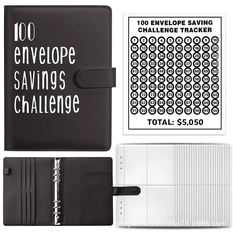 100-Envelope Budget Financial Planner Compact A5 Money Saver Binder, Cash Envelopes with Numbers, 100-Day Funny Saving Challenge for $5,050, Pink Black (Sports & Outdoor Fan Shop Premier League Accessory), Envelope Savings Books
