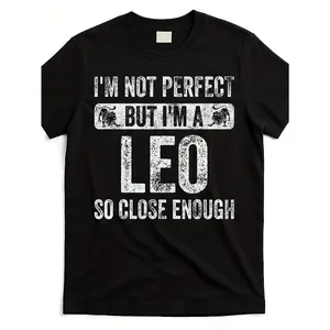 Funny Leo Zodiac Sign T-Shirt - "I'm Not Perfect But I'm a Leo" Slogan, 220gsm Pure Cotton Retro Unisex Tee for Men & Women, Leo Horoscope Graphic Casual Shirt for Year-Round