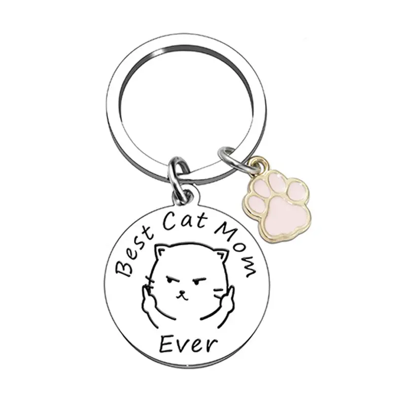 Personalized Funny Best Cat Mom Ever Keychain With Cute Paw & Keyring