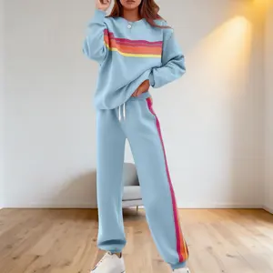 Rainbow Stripe Tracksuit Set | Soft Fabric Relaxed Fit | Essential Wardrobe Piece | Oversized Crewneck Rainbow Set |