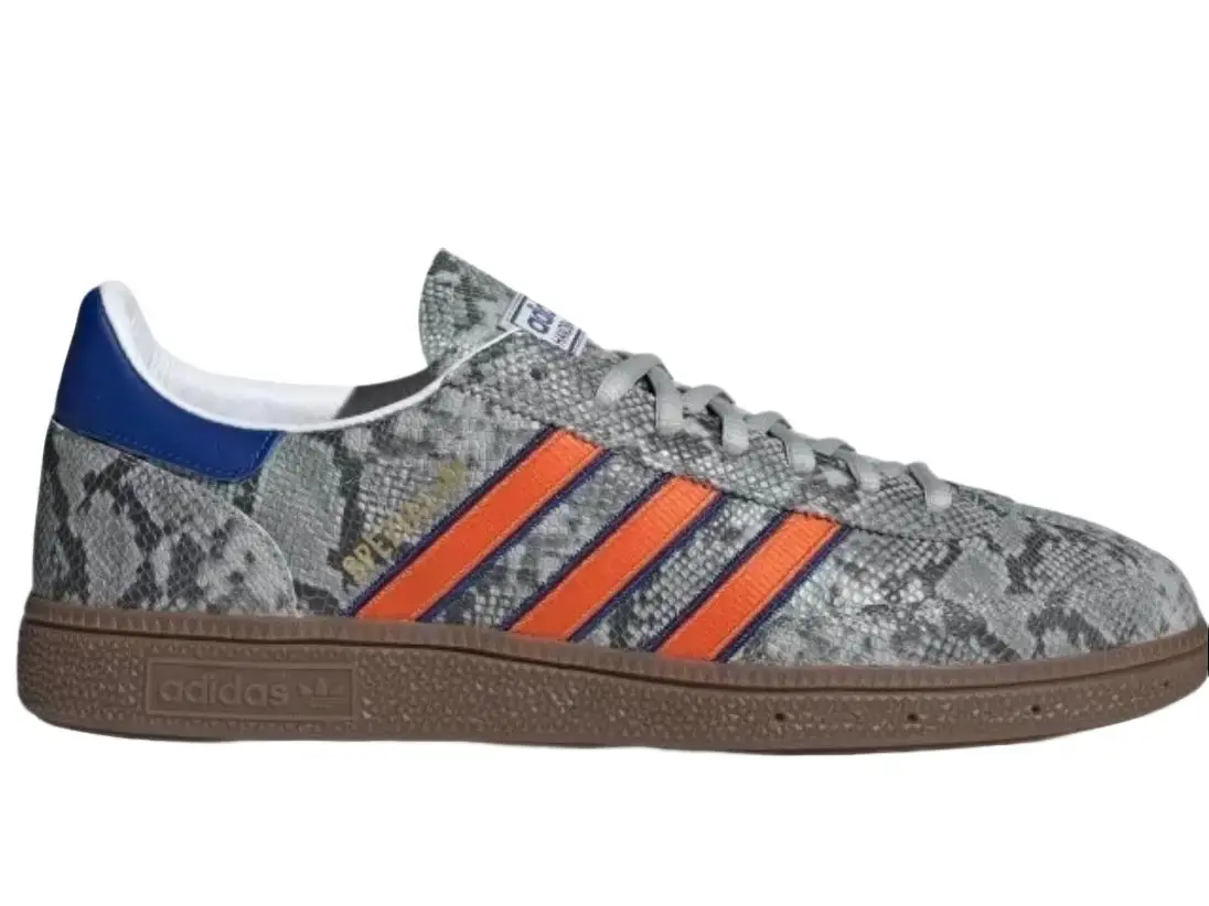 Adidas Originals Handball Spezial Knicks Men's Lace-Up Footwear - Snakeskin Blue Orange Trainer, Laces Casual Trainers, Men's Casual Shoe, Style KK1190, Walking Shoes, Closed, Rubber Exterior Casual Trainers, Gum Rubber Sole Casual Trainers