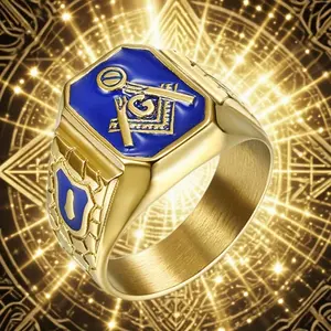 Men's Punk-Style Stainless Steel Metal Ring - 1pc Geometric Solid Metal Freemason AG Totem Drip-Oil Design, Daily Wear Fashion Costume Jewelry for Gifting, Metal Rings, Geometric-Shaped Rings