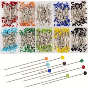 [Heat Resistant] Colorful Pins with Head | Pack of 100 Pins | 38mm Stainless Steel Glass Head | Heat Resistant Fine Needles | for Sewing, Quilting and Crafts, Jewelry Making Sewing Tools
