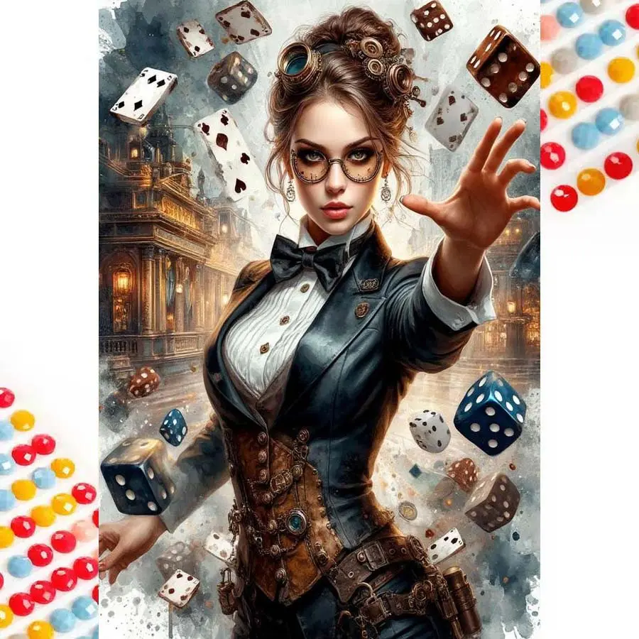 5D DIY Full Drill Round Diamond Painting - Diamond Art Painting Kit with Dice, Gears, and Palace. Mosaic, Canvas - DIY Decorative Painting, Home Wall Art, Suitable for Halloween, Christmas, Birthday, and Anniversary Gifts.