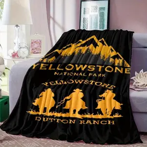 [Cozy Yellowstone Blanket] Cozy Yellowstone National Park Denim-Themed Soft Fleece Blanket - All-Season Comfort for RV Camping, Perfect Portable Gift,halloween Decor Blanket Sale Christmas Decor Christmas Gifts Birthday Decorations