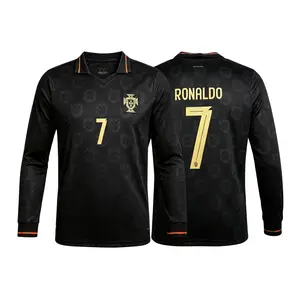 2025 New Portugal National Team Special Kit Black 7# Cristiano Ronaldo Long Sleeve Soccer Jersey Fans Version Breathable