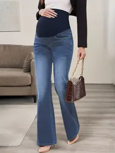Women's Four-Season Comfortable Loose Fit Elegant Casual Street Denim Maternity Jeans, High Stretch, All Seasons, Home & Commute Wear, Maternity Clothing