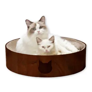 Cozy Cat Scratcher Bowl (Dark Cherry, Large) - Reversible Cardboard All in One Furniture Bed Sofa Couch Curvy Relaxing Pad Fun Scratching Replaceable Indoor