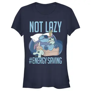 Junior's Lilo & Stitch Not Lazy, Saving Energy T-Shirt