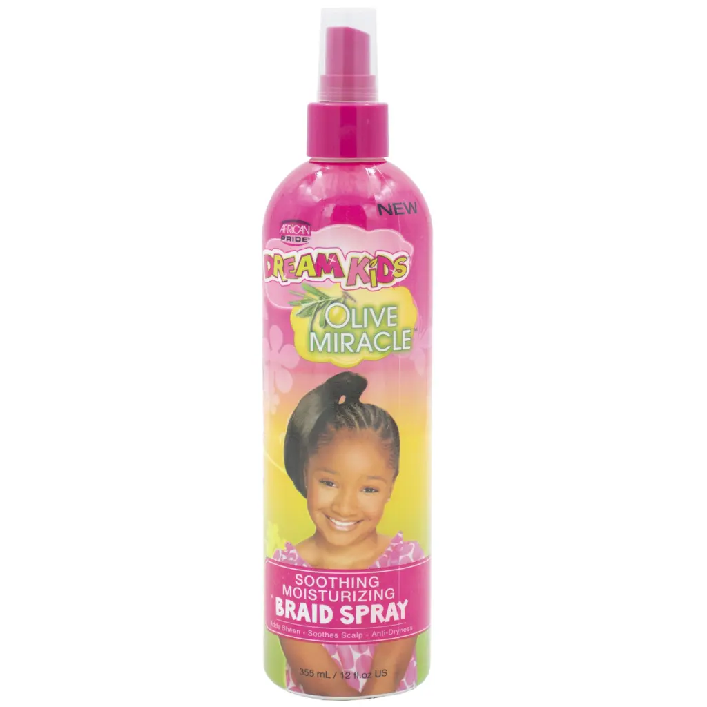 AFRICAN PRIDE Dream Kids Olive Miracle Braid Spray Aerosol - Hair Care Products, Hair Moisturizing Treatment for Dry Itchy Scalp, Braid Tightness Relief, Unisex Kids Daily Use Haircare with Moisture, 12 oz