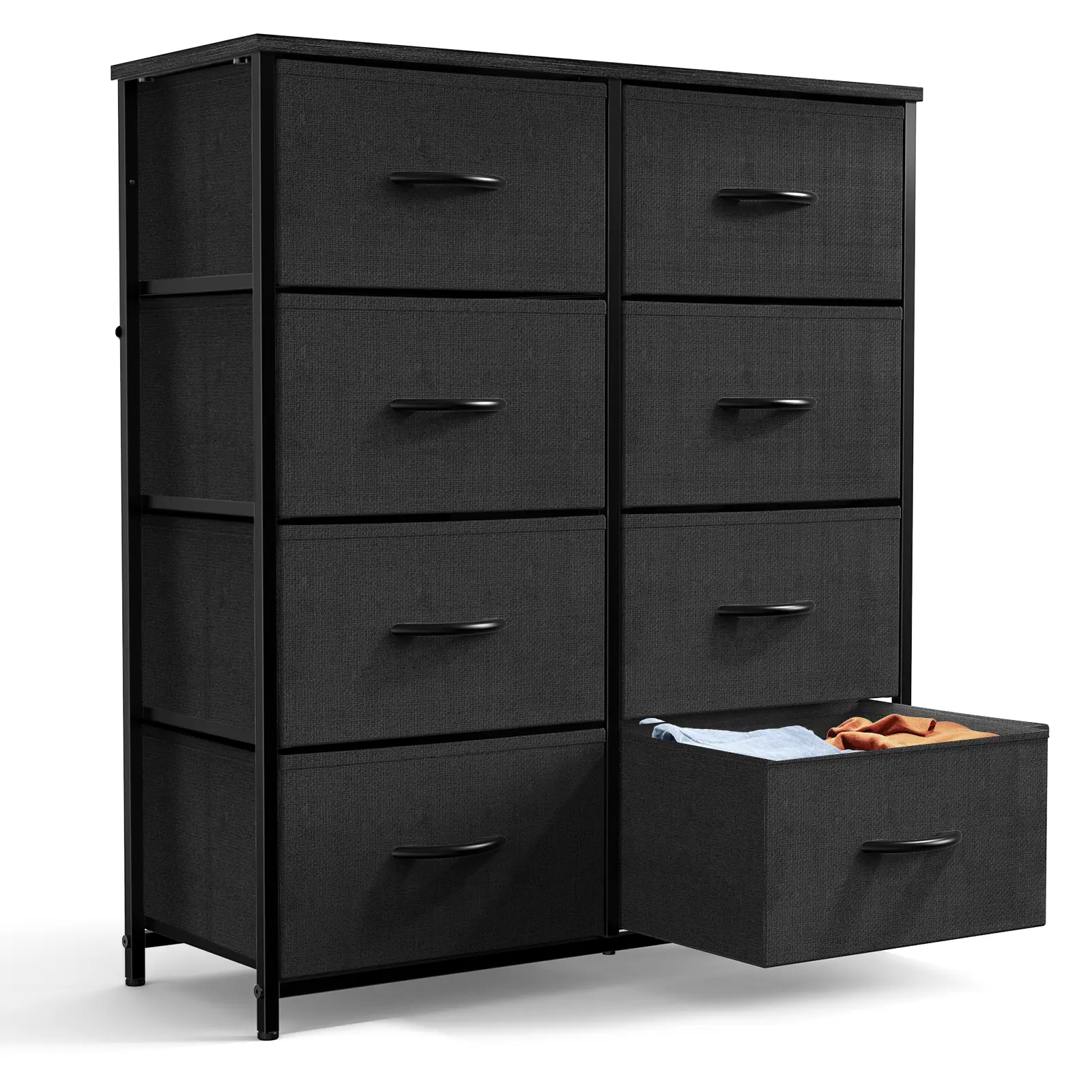 Clothes Storage Cabinet - 8-Drawer Fabric Storage Tower with Steel Frame, Wood Top for Bedroom, Nursery (Space-Saving Indoor Cupboard)