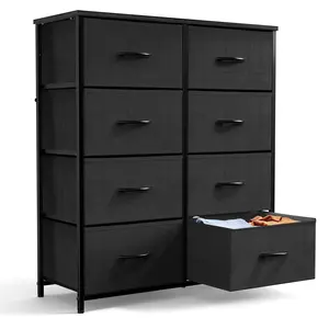 Space Saving Cabinet Dresser - 8-Drawer Fabric Storage Tower with Steel Frame & Wood Top for Bedroom, Nursery or Closet