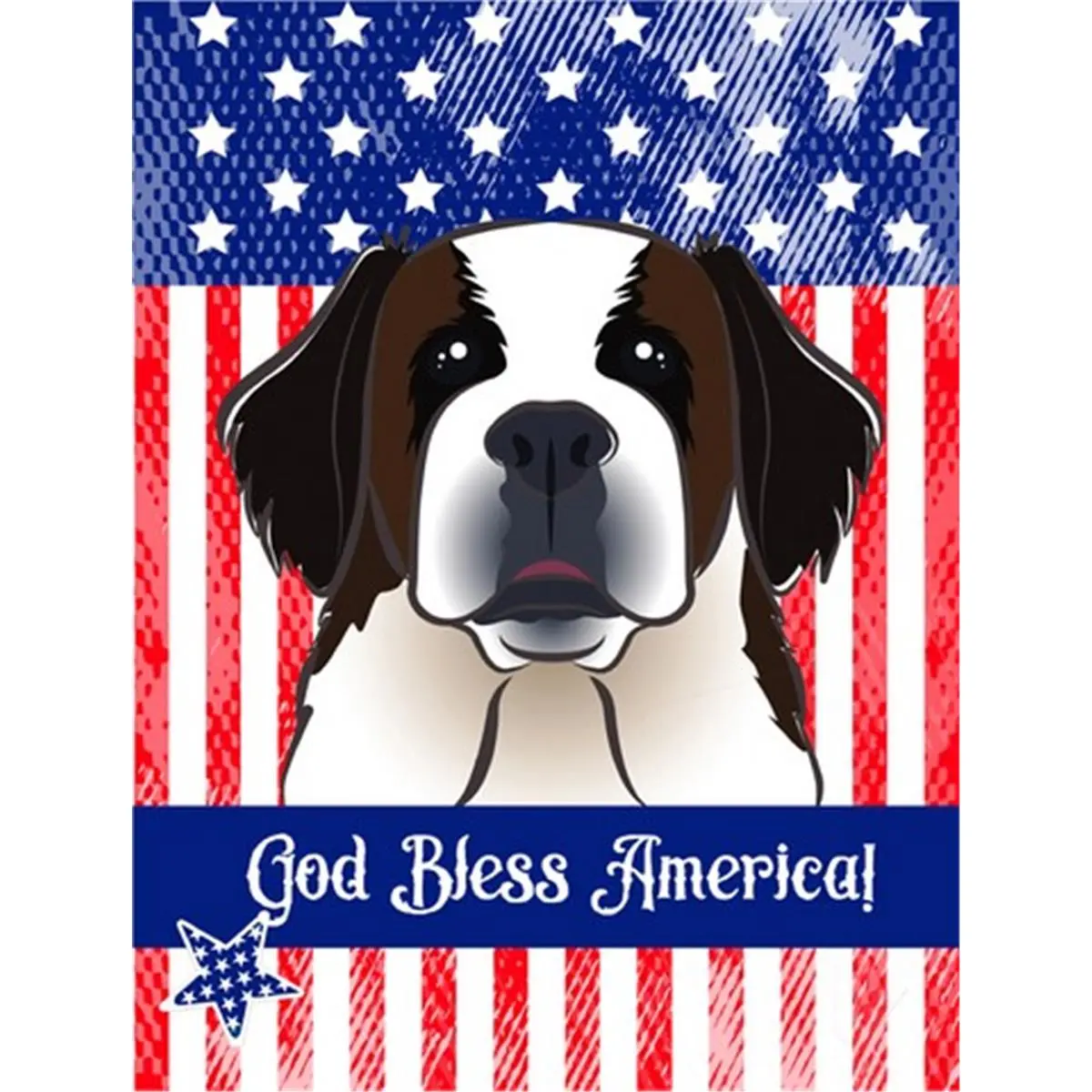 God Bless American Flag with Saint Bernard Canvas House Flag