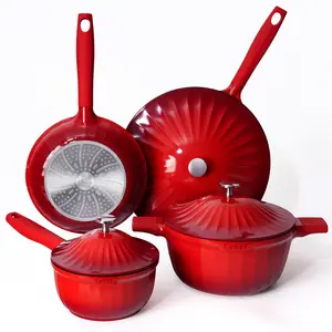 Nonstick Ceramic Cookware Set (7 Piece)–Titanium Cast Aluminum Pots and Pans Set with Lids, Non Toxic PFAS-Free Compatible with All Stovetops–Merlot Velvet