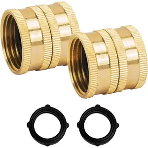 Garden Hose Adapter, 3/4 Inch Solid Brass Hose Connectors, 2 Pack Hose Connector with 2 Extra Washers