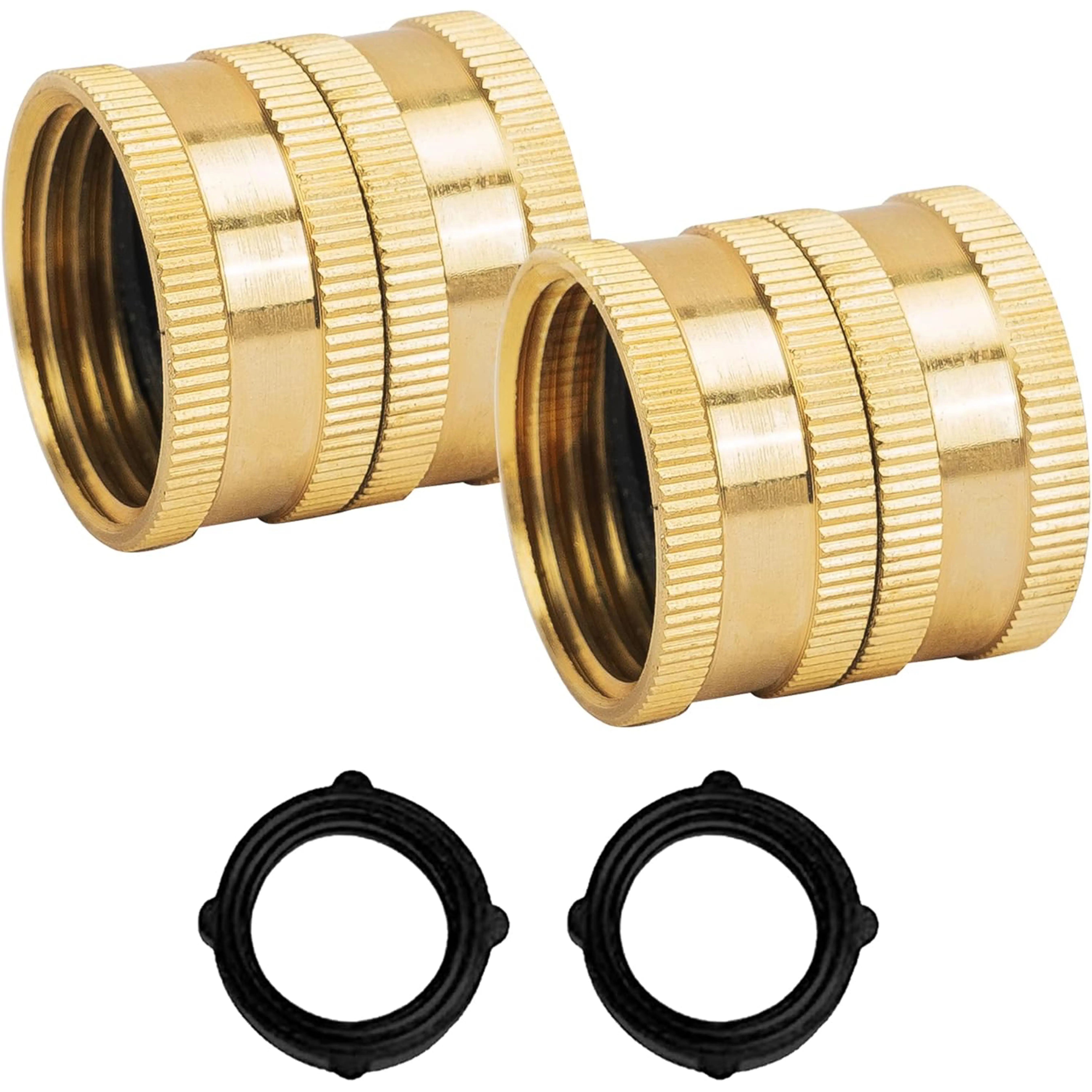 Garden Hose Adapter, 3/4 Inch Solid Brass Hose Connectors, 2 Pack Hose Connector with 2 Extra Washers
