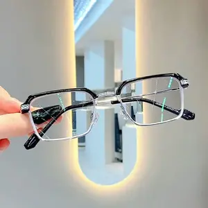 Trendy Two-Tone Browline Square Eyeglasses for Men Women | Retro Fashion Optical Frames for Prescription