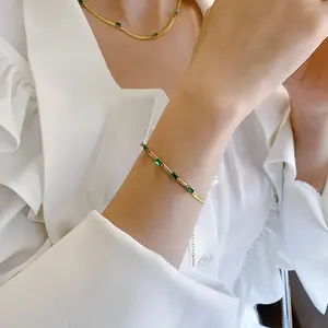 2PCS-Celebrity ins style does not fade inlaid zircon necklace personalized bracelet electroplated 18K gold fashion jewelry set