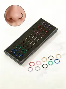 40Pcs  Stainless Steel Nose Rings Set, Colorful Hoop Nose Piercing Rings, Hypoallergenic Open Nose Hoop Body Jewelry for Women Men