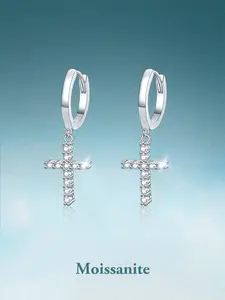 Elegant Moissanite Cross Earrings Set, Unisex S925 Silver Color Jewelry, Perfect for Parties & Daily Wear, Ideal Gift for All Occasions