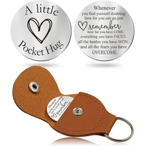 Pocket Hug Token Gifts for Men Boyfriend Girlfriend Inspirational Gift for Son Daughter Brother with Leather Keychain