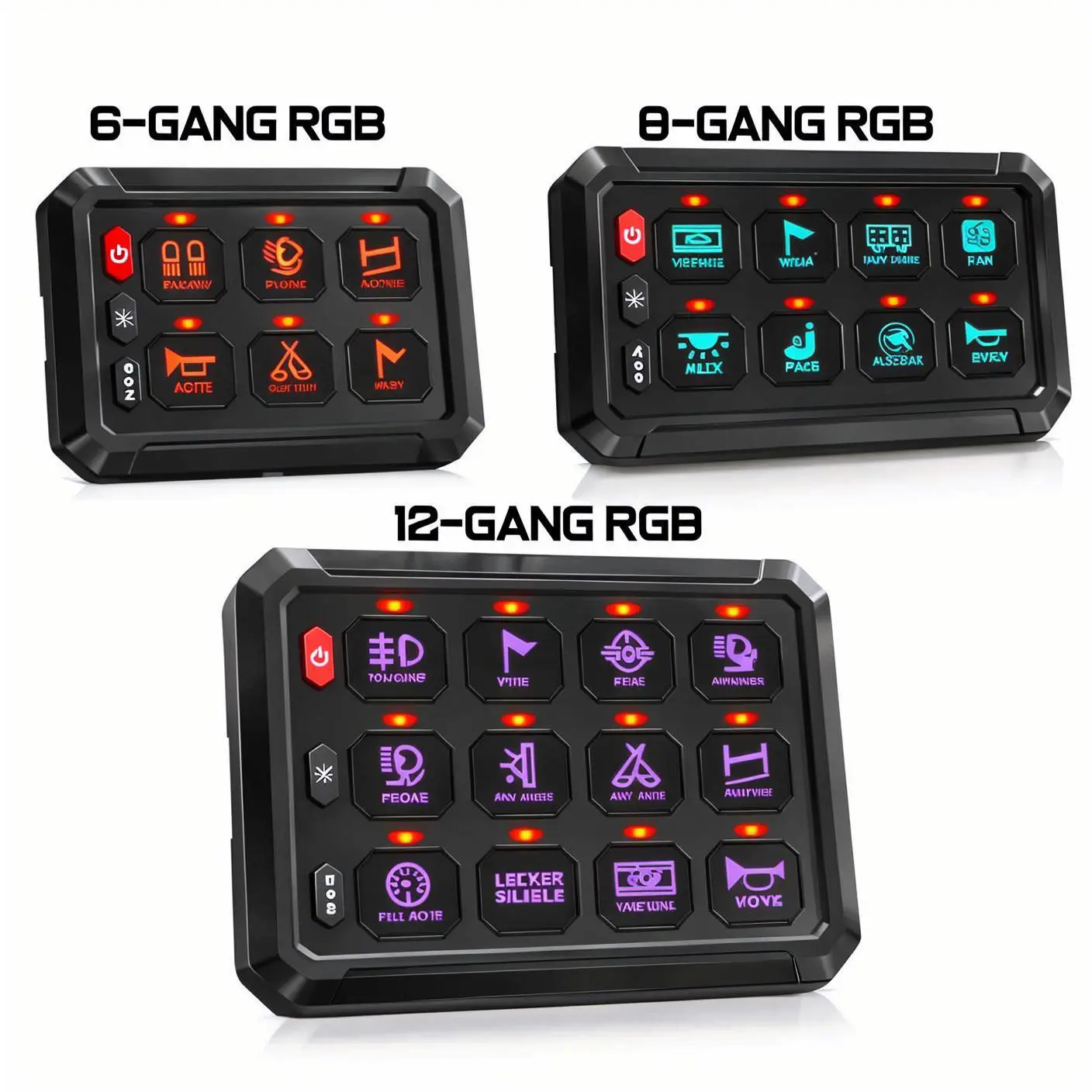6/8/12 Gang Automatic Dimmable Switch Panel with RGB Backlight, Strobe & Momentary Functions, Universal Circuit Control Relay System Box Board – Vehicle Accessories, Truck Accessories for Car ATV UTV, LED Lights Compatible
