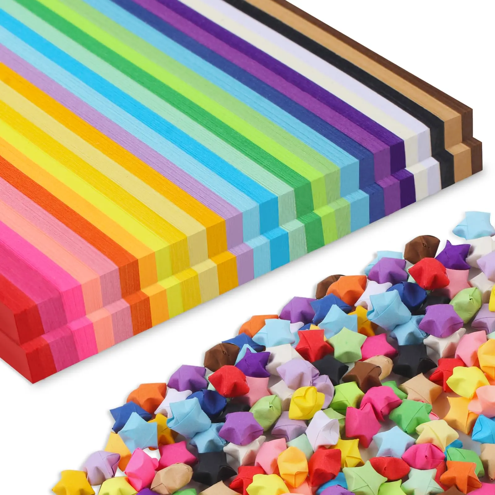 Double-Sided Origami Star Strips - 2060 Sheets, 27 Colors, Handmade DIY Craft Supplies with How to Make Paper Stars Guide for Decoration