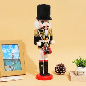 30cm Wooden Nutcracker Doll Set, Soldier Hat & Trumpet Long Gun Figurines, Christmas Decoration Toys Gift Home Decorations