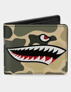 BUCKLE-DOWN  Mens Warhawk Shark Face Bifold Wallet, Camoflauge