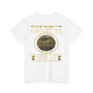 Vietnam Veteran UH-1 Helicopter T-Shirt "I Might Be Half Deaf and Blind But I Can Still Hear a Huey" Patriotic Military Tee Cotton Menswear Soft Graphic Quote Vintage Top